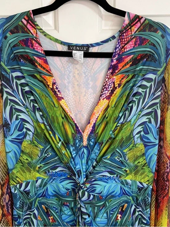 NWOT VENUS Tropical Print Dress with Fun Sleeves - Picture 7 of 16